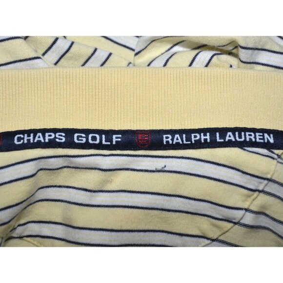 Ralph Lauren Chaps Golf Yellow Striped Polo Shirt Size L 1/4 Button Up Logo - Picture 6 of 7